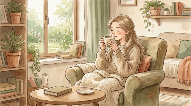 珈琲を飲みながらゆるっと過ごす女性