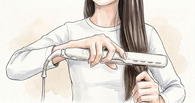 ストレートアイロンを使う女性