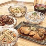 食卓に並ぶたけのこご飯