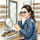お店でサングラスを選ぶ女性