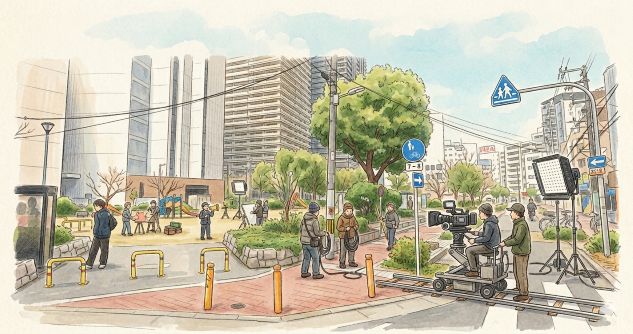 公園でのロケの様子