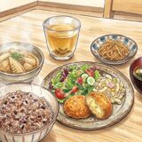食卓に並ぶ焼きコロッケ