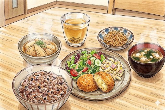 食卓に並ぶ焼きコロッケ