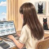 パソコンに向かってFP3級の勉強をしている