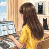 パソコンに向かってFP3級の勉強をしている